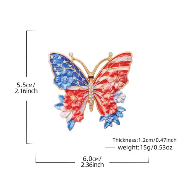 Wholesale Butterfly Pin In Red Zinc Alloy Featuring Diamond Craft, Perfect For Independence Day
