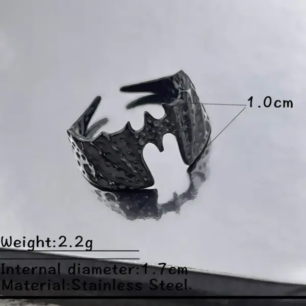 Wholesale Stainless Steel Snake Skin Style Ring Black Bat Lip Design Halloween New Arrival Non-Fading Couple Unisex Adjustable Open Ring