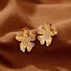 Wholesale Retro Floral Metal Zirconia Stud Earrings Women Simple Cold Style New Gold Color Ear Jewelry Bohemian Pattern Copper Material