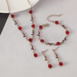 Wholesale Vintage French Style Rose Flower Bracelet suit Women's European and American Ins Personality Elegant Red Rose Necklace Trendy Bracelet