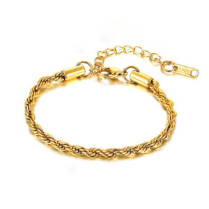 Wholesale Stainless Steel 16+5cm Twist Bracelet Titanium Steel Braided Chain Vacuum Electroplating 2-5mm Wide Bracelet with Chain