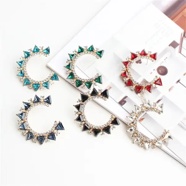 Wholesale Handmade Trillion-cut Marine Style Stud Earrings For Women In Golden Plated Zinc Alloy With Resin Inlay