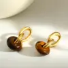 Wholesale Circle Stud Earrings For Women, 18K Gold Plated 0.03µm, Natural Stone, 304 Stainless Steel
