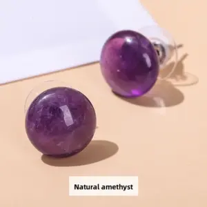 Natural Amethyst Lucky Bean Earrings / 12mm