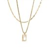 Wholesale Titanium steel double-layered small square pendant necklace with mother-of-pearl pendant; titanium steel colorfast, luxurious clavicle chain.