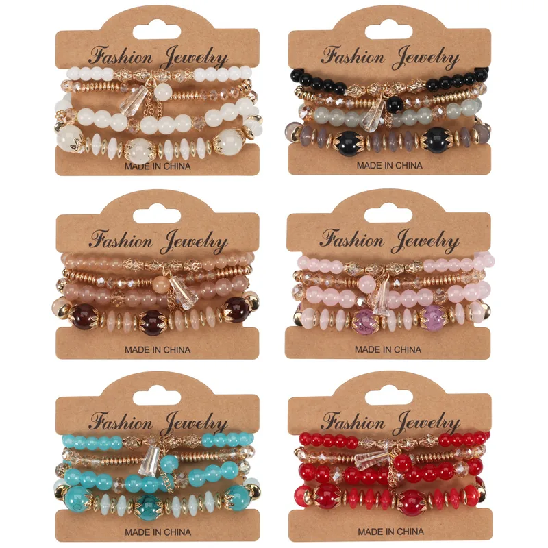 Wholesale Bohemian Multicolor Rhinestones Imitation Pearl Alloy Glass Wholesale Bracelets