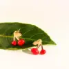 Wholesale Exquisite Fashion Design Red Cherry Earrings Handmade Glaze Red New Year Earrings For Women Christmas Festive Girl Earrings 1080