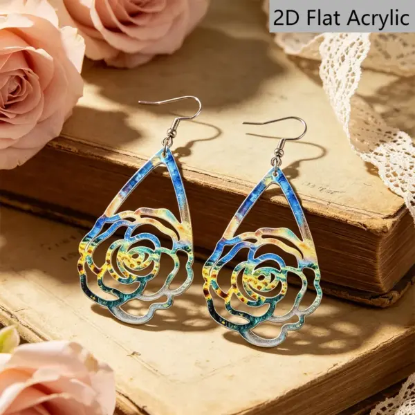 Wholesale Retro Multicolor Water Droplets Drop Earrings With Acrylic Print, Featuring 304 Stainless Steel Ear Pins For Women