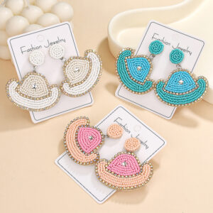 oly-8318613e249c7f2a7ceb93a614756c27 Wholesale Cross-border New Western Cowboy Hat Beaded Earrings Cowboy Hand-woven Earrings Bohemia