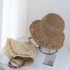 Wholesale Hyun Ya Style Color Wooden Beads Straw Hat Women's Summer Big Hat Straw Weaves Fisherman's Hat Foldable Seaside Sunshade and Sunscreen Hat