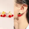 Wholesale Exquisite Fashion Design Red Cherry Earrings Handmade Glaze Red New Year Earrings For Women Christmas Festive Girl Earrings 1080