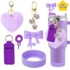 oly-831f9c063c062aad5f7a96535b55d24a Wholesale Stanley Valentine's Day Love Hair Ball Pendant Silicone Cup Cover Bow Straw Plug Couple Heart-shaped Keychain