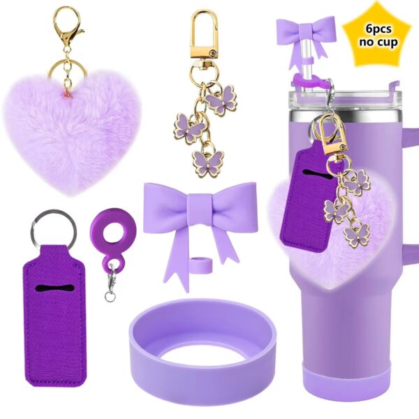 oly-831f9c063c062aad5f7a96535b55d24a Wholesale Stanley Valentine's Day Love Hair Ball Pendant Silicone Cup Cover Bow Straw Plug Couple Heart-shaped Keychain