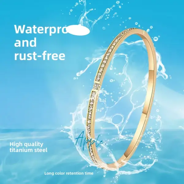 Wholesale Star Pattern Titanium Steel Bangle For Women In Steel Color With Rhinestone Inlay