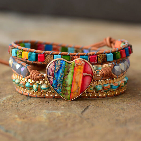 oly-83259ae96a422920270e2ed999b23b00 Wholesale heart-shaped 5-color natural Emperor stone leather wrapped bracelet woven multi-layer bracelet manufacturer
