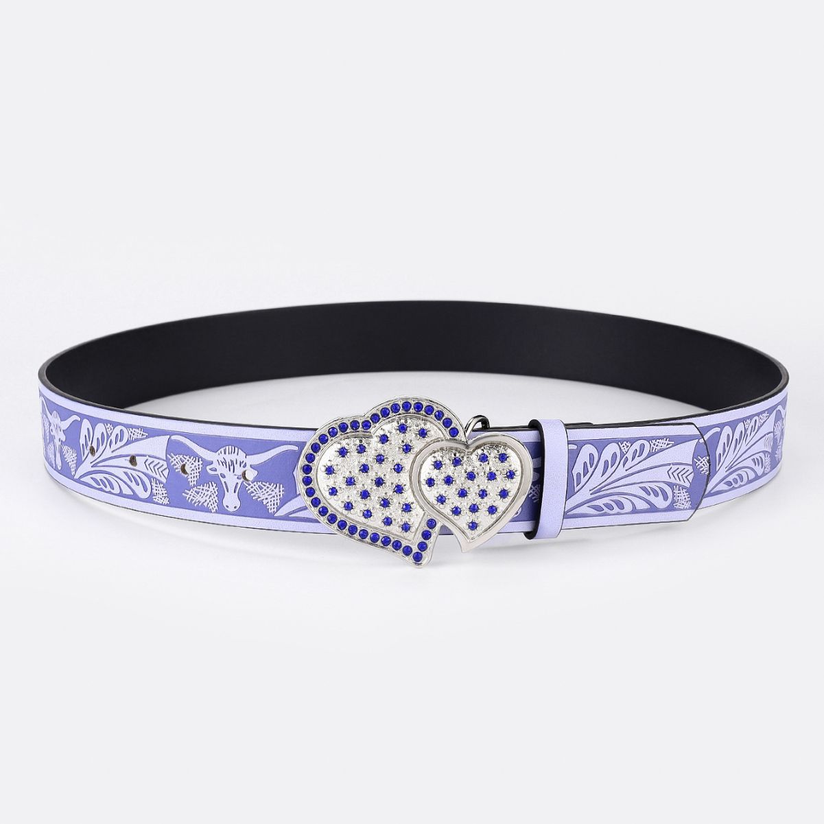 Wholesale Double Heart Belt Sapphire Pattern Metal Buckle pu Belt Women's Personalized Jeans Trendy Waist Closure Belt