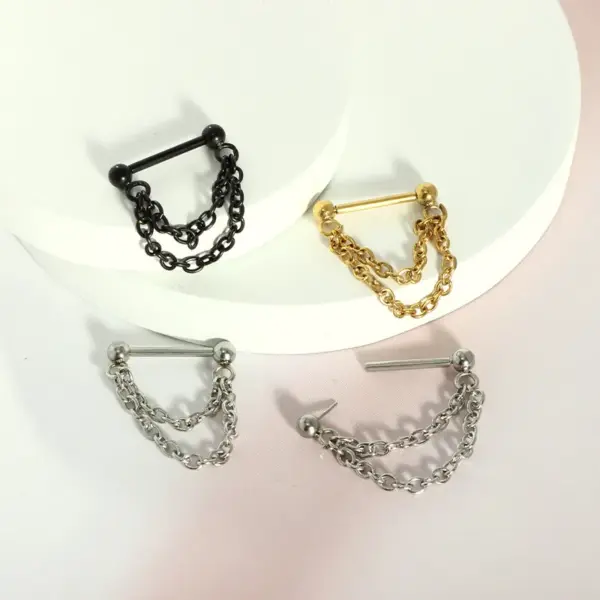 Wholesale Fashionable Black Stainless Steel Nose Ring Piercing 16G Barbell Dangle Pendant Unisex Stylish Punk Style Nose Stud Jewelry