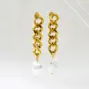 Wholesale Women Irregular Drop Earrings Electroplated 304 Stainless Steel 18K Gold Plated 0.03-0.05µm Pearl Inlay