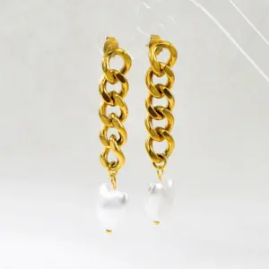 Wholesale Women Irregular Drop Earrings Electroplated 304 Stainless Steel 18K Gold Plated 0.03-0.05µm Pearl Inlay