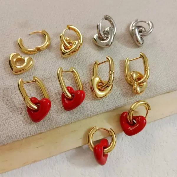 Wholesale Water Plating 18K Gold Plated Real Gold Plated Heart Shape 304 Stainless Steel Simple Style Classic Style Waterproof Non Tarnish Earrings
