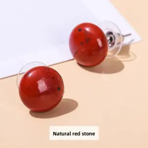 Natural Red Stone Lucky Bean Earrings / 12mm