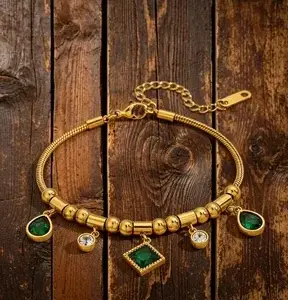 Wholesale Square Waterproof Couple Bracelets In 304 Stainless Steel With 18K Gold Electroplated And Zircon Inlay Snake Chain