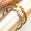 Wholesale 18K Real Gold Plated 304 Stainless Steel PVD Coated Heart Shape Two Tone Plating Bangle