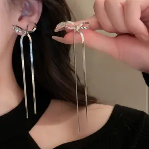 E0280-Long Bow-Earrings-Steel Color