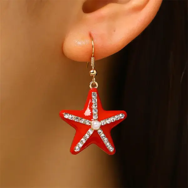Wholesale Unisex Jewelry Set With Starfish Pattern, KC Golden Plated 0.03µm Finish, Artificial Rhinestones, Enamel, Beaded Chain