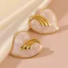 Wholesale 304 Stainless Steel Plastic Heart Shape Plated Imitation Gold IG Style Cute Exaggerated Enamel Gold Ear Studs