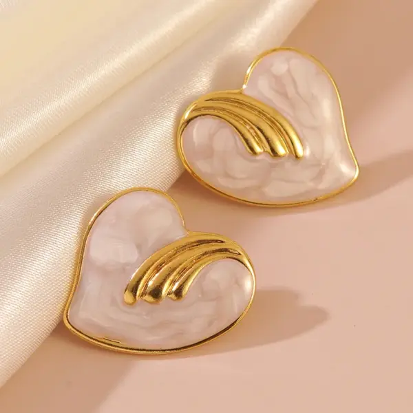 Wholesale 304 Stainless Steel Plastic Heart Shape Plated Imitation Gold IG Style Cute Exaggerated Enamel Gold Ear Studs