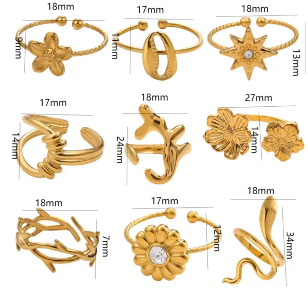 Wholesale Vintage Stainless Steel Ring With Zircon Flower Design 18K Vacuum Plated Non-Fading Eight-Pointed Star Ring Elegant Versatile Luxury Simple