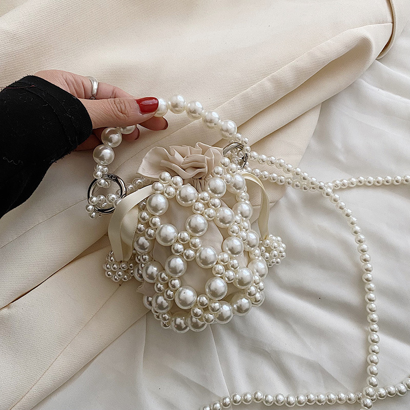 Wholesale Fresh and Sweet Pearl Woven Small Bag Women's 2024 New Fashion Stylish Handbag Fairy Crossbody Women's Bag