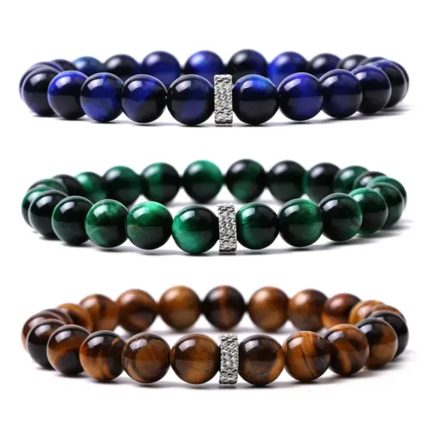 Wholesale Simple Style Round Natural Stone Elastic String Titanium Steel Woven Chain Bracelets In Bulk