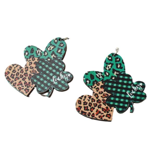 oly-83c62df3ba973447dc4242cb2bf0e779 Wholesale Irish Carnival green elf wooden love heart St Patrick leaf earrings