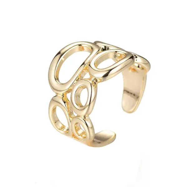 Wholesale Geometric Open Rings For Women In Copper With 14K Real Gold Plated Electroplated Finish And Zircon Inlay