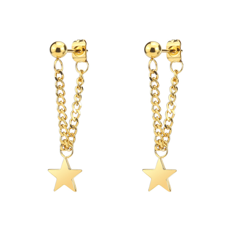 Wholesale Amazon best selling five-pointed star earrings simple fashion titanium steel tassel long pendant earrings earrings manufacturers