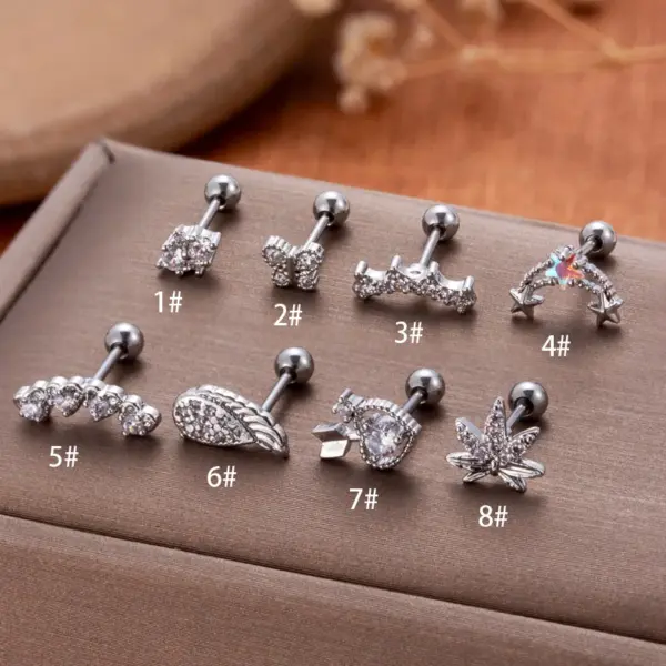 Wholesale 1 Piece Ear Cartilage Rings & Studs Vintage Style French Style Simple Style Star Wings Butterfly 316L Stainless Steel Copper Waterproof Non Tarnish Surgical Steel Zircon