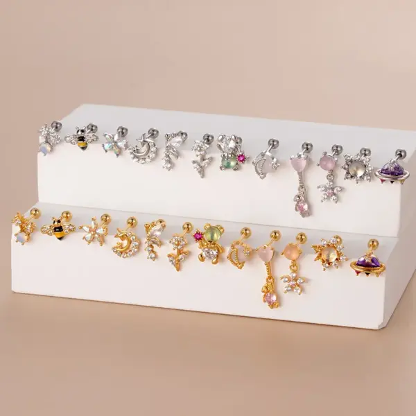 oly-83d2cc752c91a9e01a974314bc2af55b Wholesale Copper Rhinestones Ear Cartilage Rings & Studs Heart Shape Flower Waterproof Non Tarnish Surgical Steel Women'S