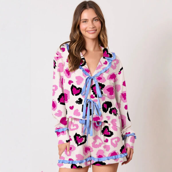 Wholesale Ruffled Long Sleeve Two-piece Thin Printed Valentine's Day Series Pajamas Casual suit