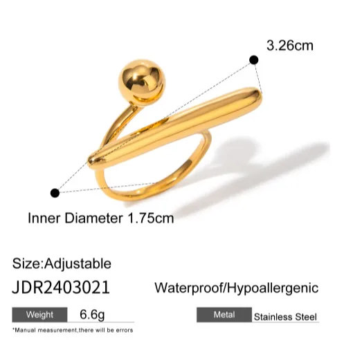 Wholesale Real Gold Plated 304 Stainless Steel PVD Coated Geometric Solid Color Waterproof Non Tarnish Plating IG Style Open Rings For Women's
