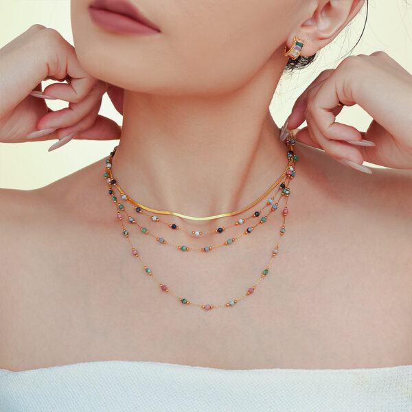 Wholesale Titanium Steel Natural Stone Handmade Beaded Double-layer Necklace