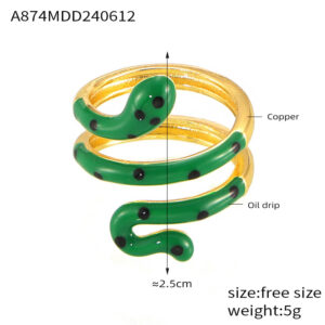 A874-Gold dark green Oil Drop Ring / No. 7