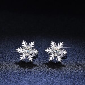 oly-83f3a8009e2cf442bef9e0fc91ec0633 Wholesale Jiu Fengxiang S925 Sterling Silver Platinum-Plated Snowflake Six-Prong Simple Elegant Earrings with a High-End Design, a Gift for Girlfriend or Lover