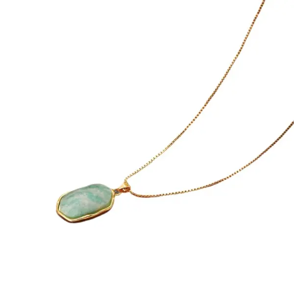 Wholesale Geometric Necklace For Women With Amazonite Inlay, Copper Base, 18K Real Gold Electroplated Bezel Setting And Box Chain