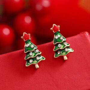Wholesale Cross-border New Hot Sale Christmas Carnival Zircon Christmas Tree Earrings Small and Exquisite High-end Earrings