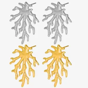 Wholesale PVD Coated Real Gold Plated Coral 304 Stainless Steel Simple Style IG Style Waterproof Non Tarnish Ear Studs