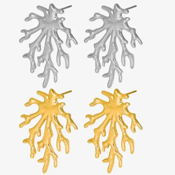 Wholesale PVD Coated Real Gold Plated Coral 304 Stainless Steel Simple Style IG Style Waterproof Non Tarnish Ear Studs