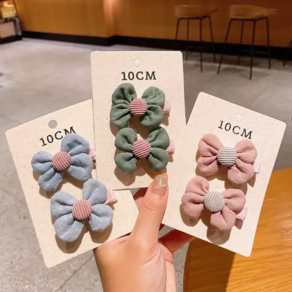 Wholesale Handmade Cotton Butterfly Knot Hair Clips Children's Edged Pure Color Flower Patterned Hair Accessories For Girls All Seasons