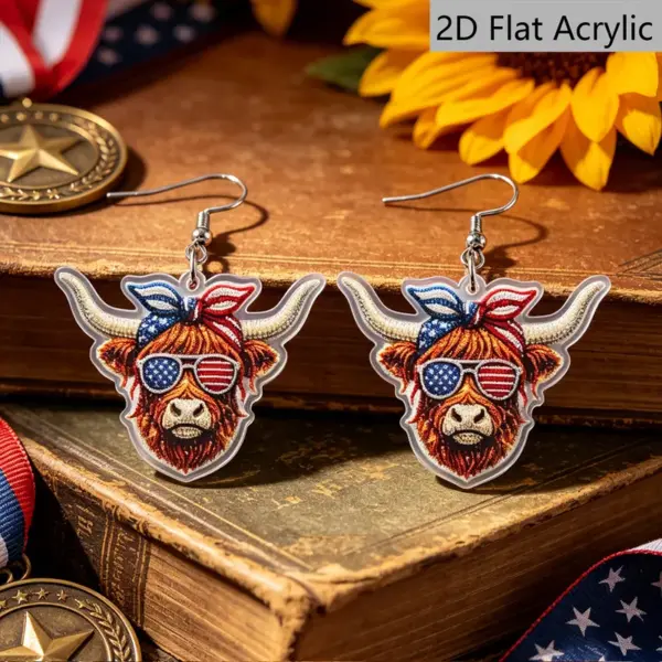 Wholesale Retro Cattle Print Drop Earrings For Women With 304 Stainless Steel Ear Pins In White And Red Acrylic